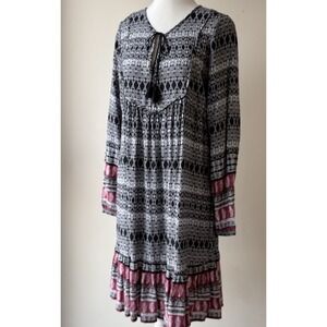 Time & Tru Ruffle Hem Dress Medium Red White Black Peasant Bohemian